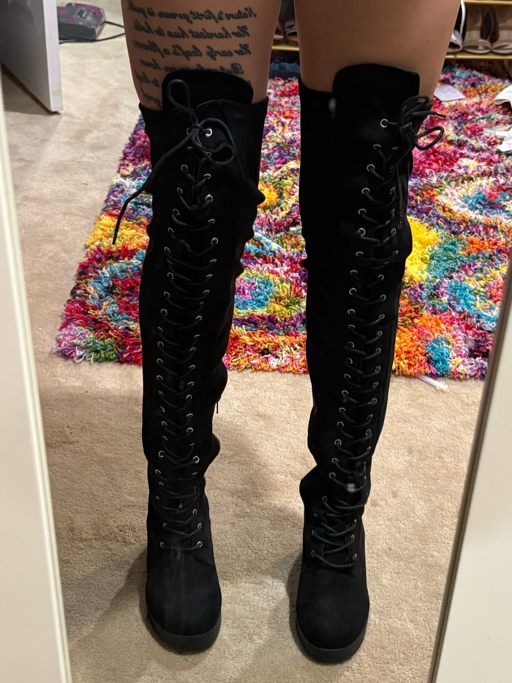 Women's Black Over-the-Knee Lace-Up Boots